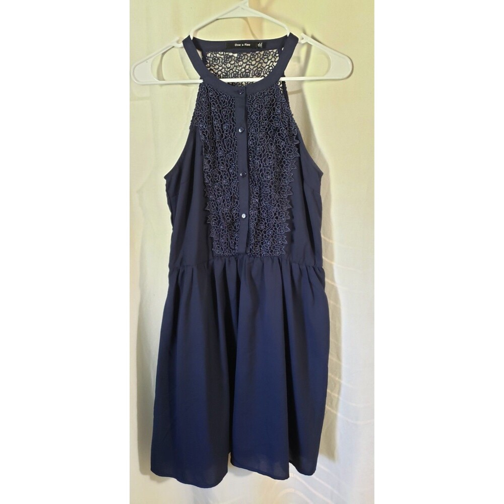 Doe & Rae Women’s Small Navy Blue Lace Detail Sleeveless Button Front Dress